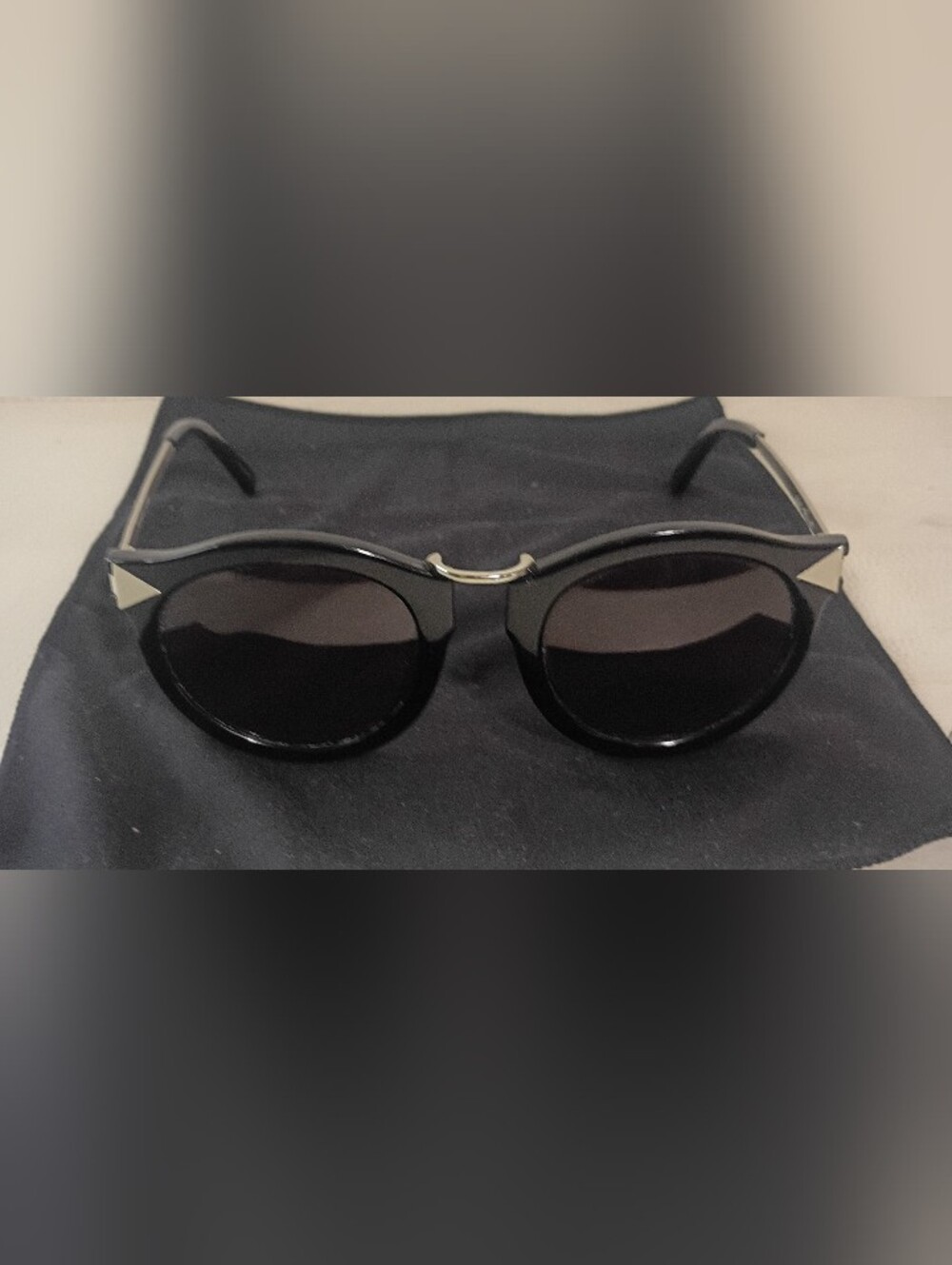 Karen Walker Black Round Sunglasses with Gold Accents - Picture 2 of 12